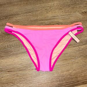 NWT Victoria's Secret Strappy Cheeky Pink and Orange Bikini Swim Bottoms Large